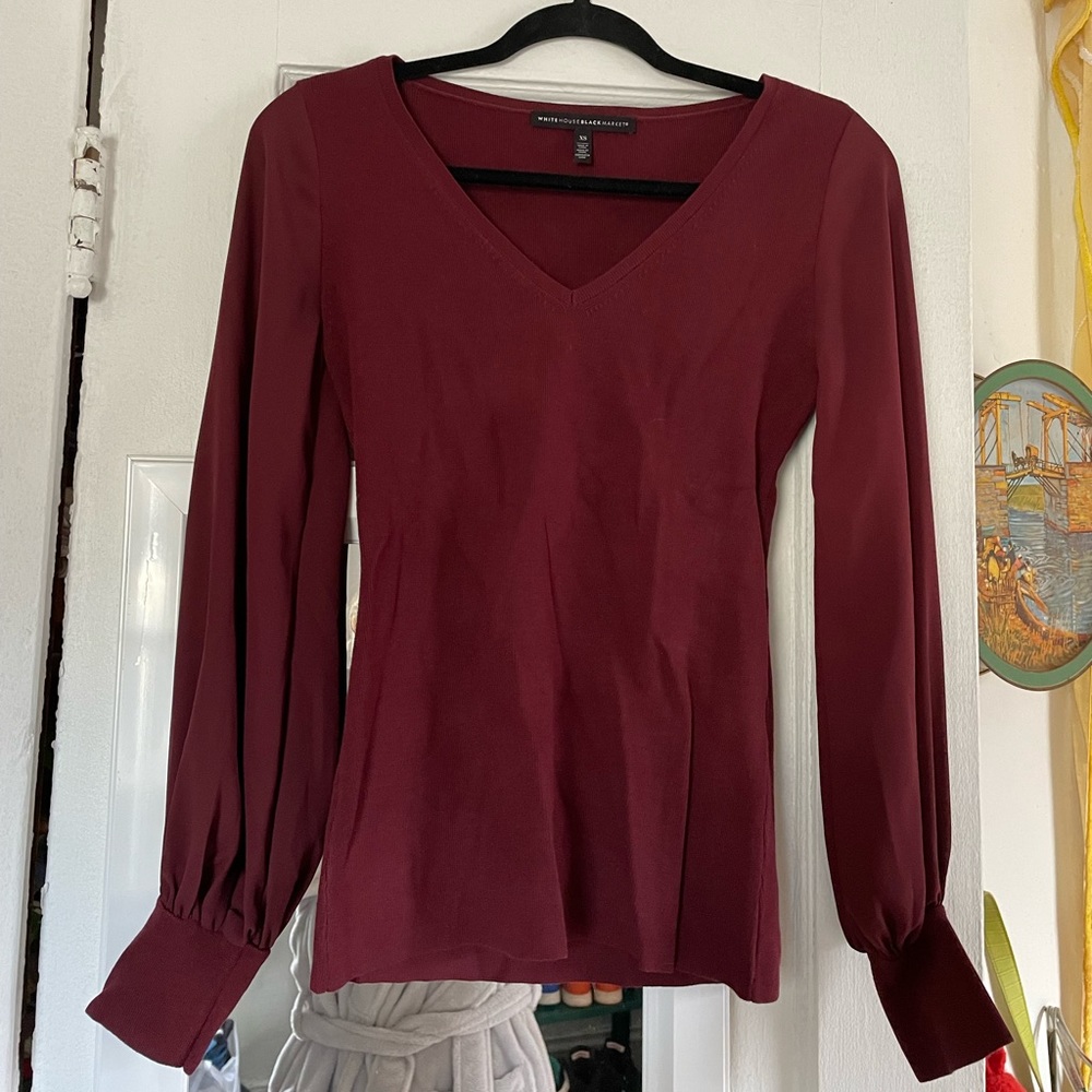 white house black market v neck sweater with chiffon sleeves